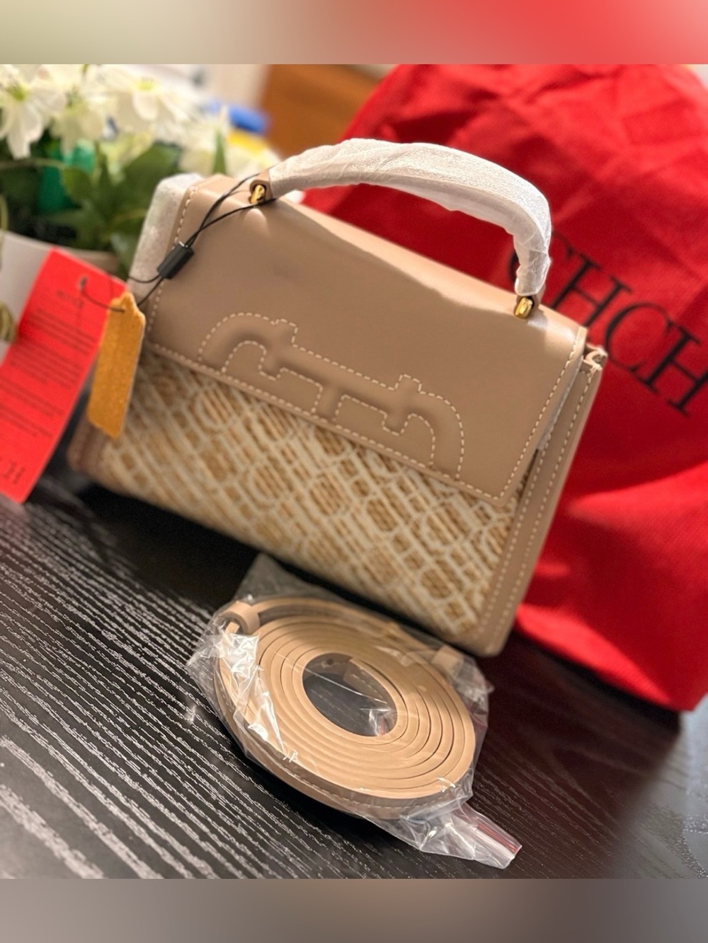 Vintage Beige Woven-Panel Top handleSatchel shoulder bag